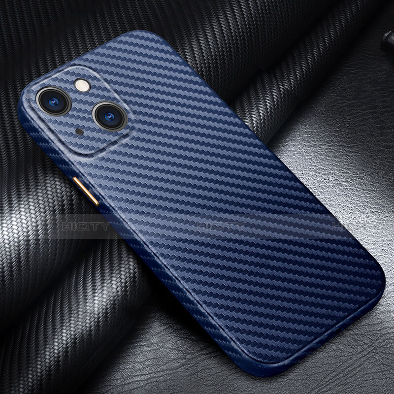 Custodia Fibra di Carbonio Lusso Morbida Spigato Cover per Apple iPhone 13 Mini Blu