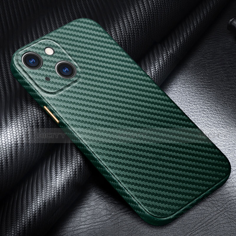 Custodia Fibra di Carbonio Lusso Morbida Spigato Cover per Apple iPhone 13 Mini Verde