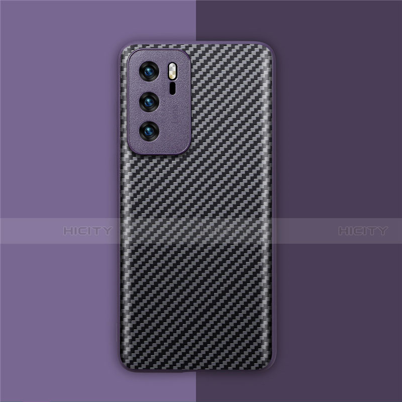 Custodia Fibra di Carbonio Lusso Morbida Spigato Cover per Huawei P40 Viola