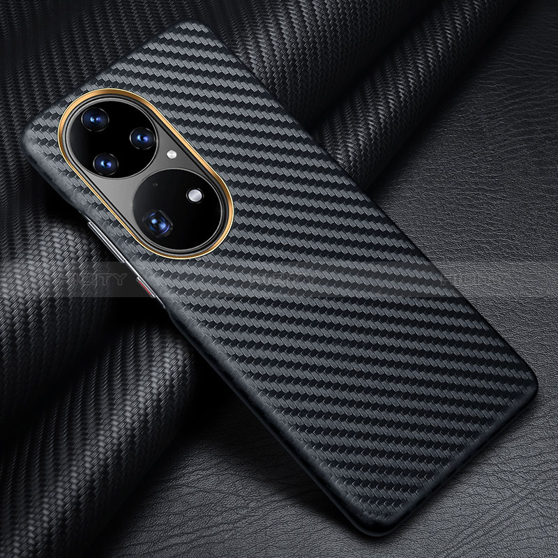 Custodia Fibra di Carbonio Lusso Morbida Spigato Cover per Huawei P50 Pro Nero