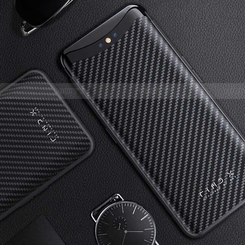 Custodia Fibra di Carbonio Lusso Morbida Spigato Cover T01 per Oppo Find X Nero