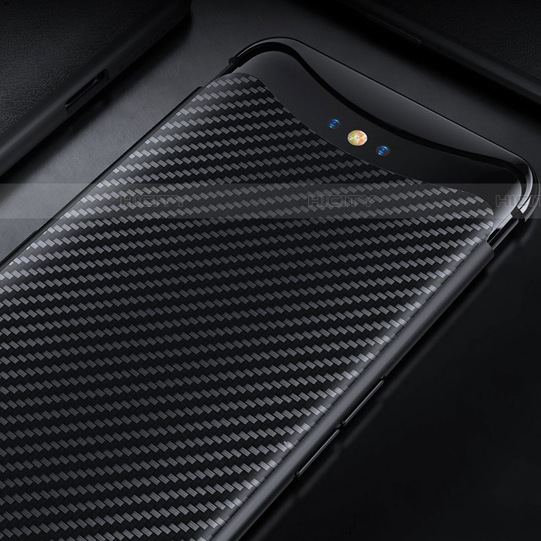 Custodia Fibra di Carbonio Lusso Morbida Spigato Cover T01 per Oppo Find X Nero