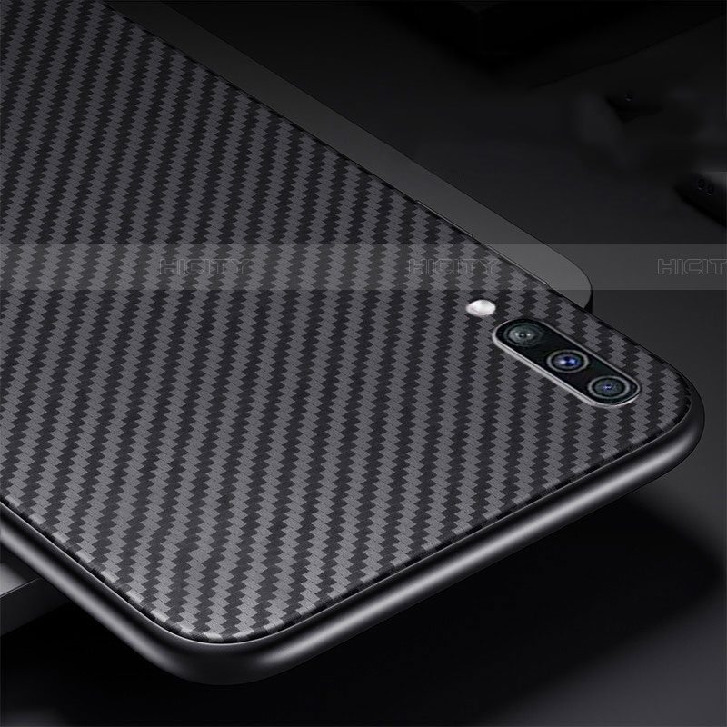 Custodia Fibra di Carbonio Lusso Morbida Spigato Cover T01 per Samsung Galaxy A70 Nero