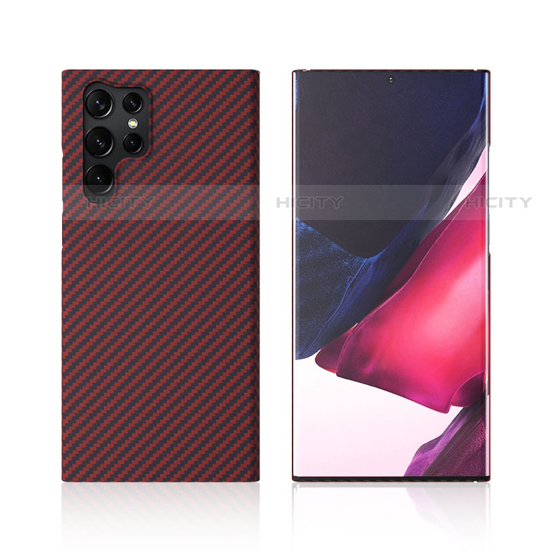 Custodia Fibra di Carbonio Lusso Morbida Spigato Cover T01 per Samsung Galaxy S21 Ultra 5G Rosso