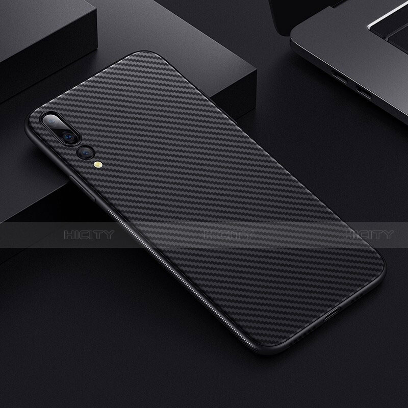 Custodia Fibra di Carbonio Lusso Morbida Spigato Cover T02 per Huawei P20 Pro Nero