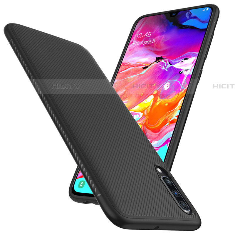 Custodia Fibra di Carbonio Lusso Morbida Spigato Cover T02 per Samsung Galaxy A90 5G Nero