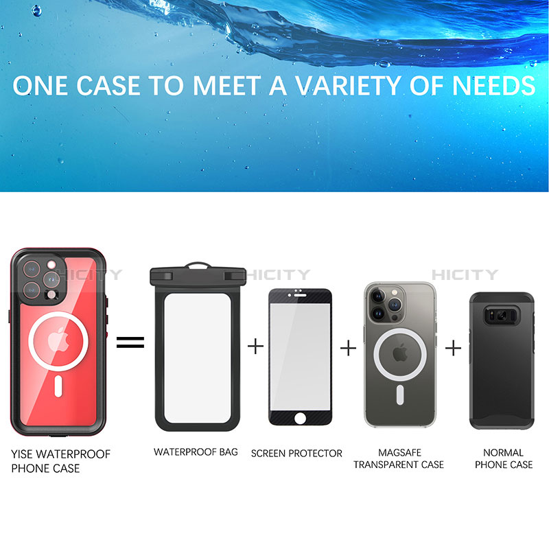 Custodia Impermeabile Silicone e Plastica Opaca Waterproof Cover 360 Gradi con Mag-Safe Magnetic HJ1 per Apple iPhone 13 Pro