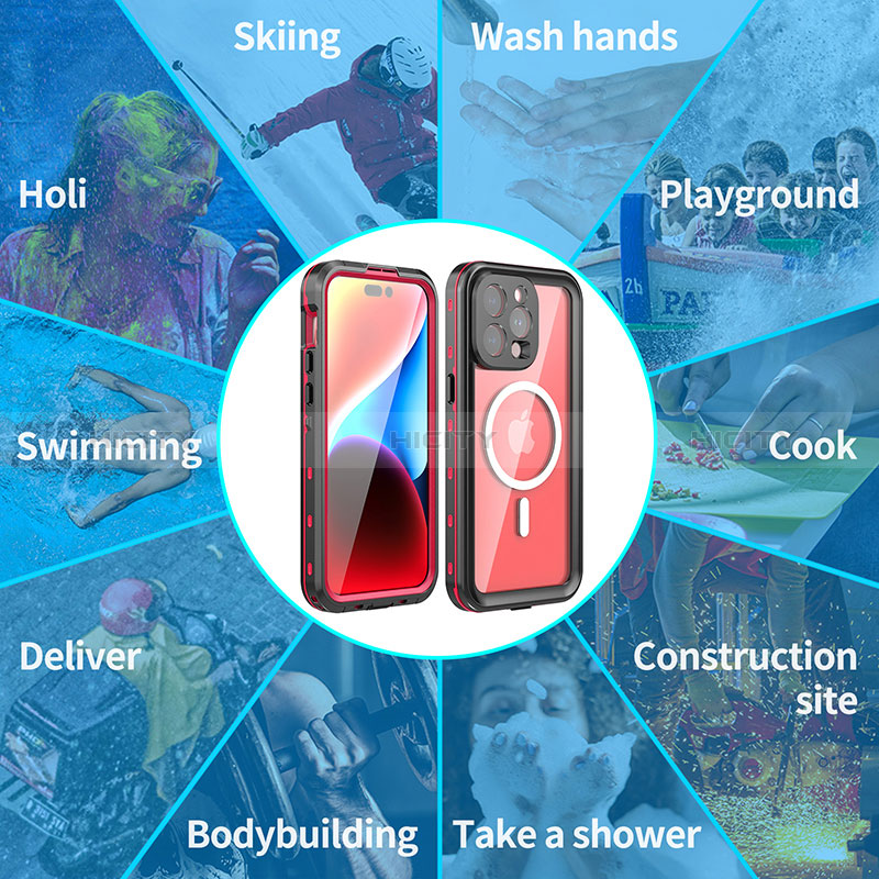 Custodia Impermeabile Silicone e Plastica Opaca Waterproof Cover 360 Gradi con Mag-Safe Magnetic HJ1 per Apple iPhone 13 Pro