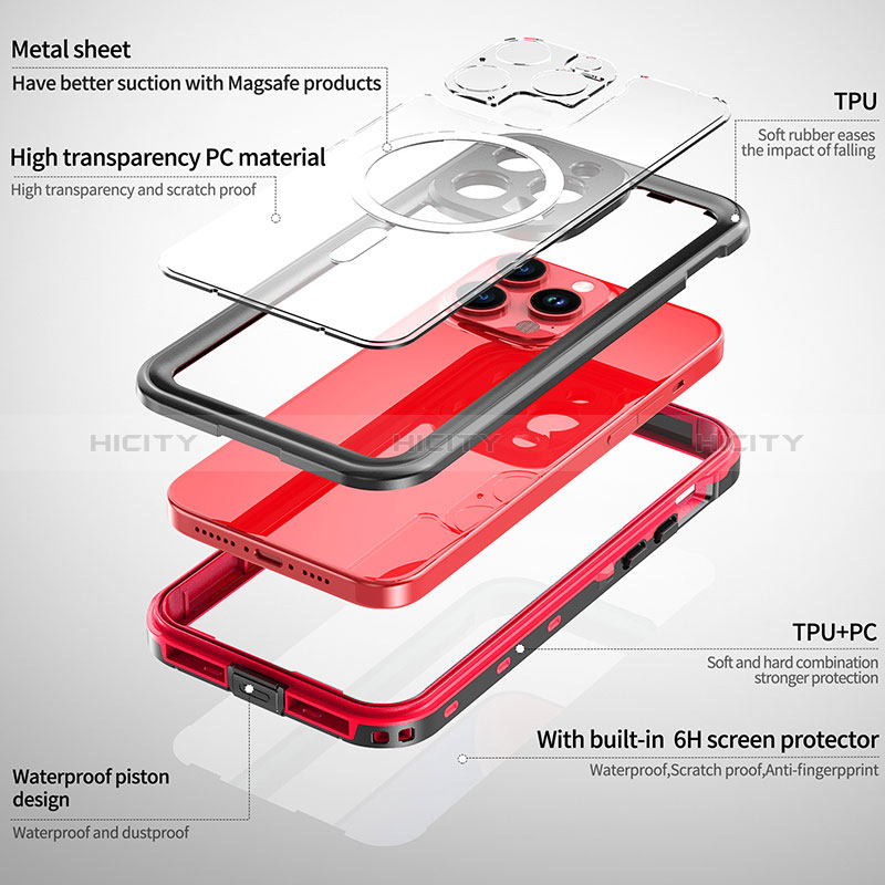 Custodia Impermeabile Silicone e Plastica Opaca Waterproof Cover 360 Gradi con Mag-Safe Magnetic HJ1 per Apple iPhone 15 Pro