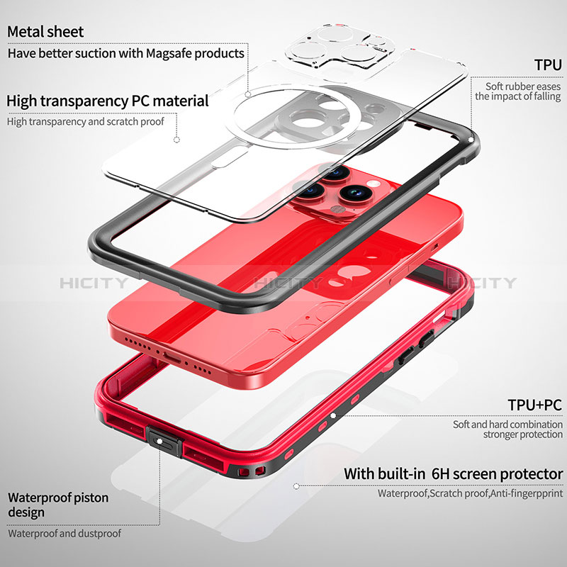 Custodia Impermeabile Silicone e Plastica Opaca Waterproof Cover 360 Gradi con Mag-Safe Magnetic HJ1 per Apple iPhone 16 Pro