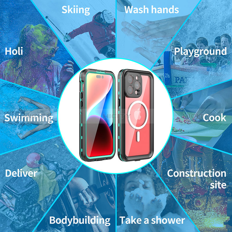 Custodia Impermeabile Silicone e Plastica Opaca Waterproof Cover 360 Gradi con Mag-Safe Magnetic per Apple iPhone 14 Pro