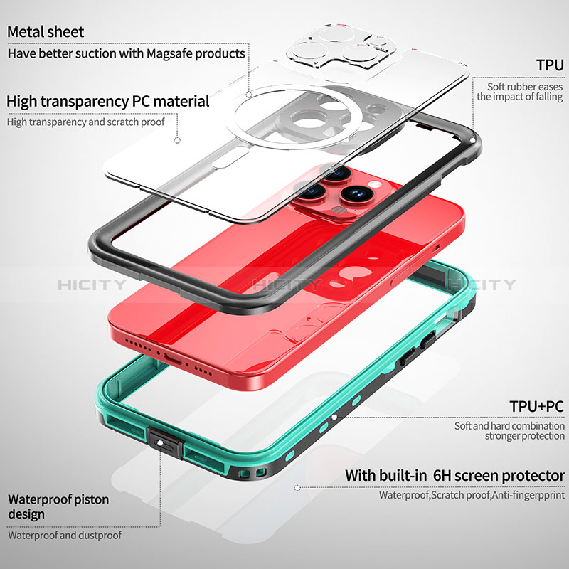 Custodia Impermeabile Silicone e Plastica Opaca Waterproof Cover 360 Gradi con Mag-Safe Magnetic per Apple iPhone 15 Pro