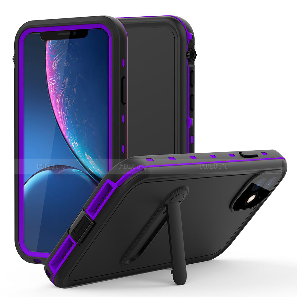 Custodia Impermeabile Silicone e Plastica Opaca Waterproof Cover 360 Gradi con Supporto per Apple iPhone 11 Viola