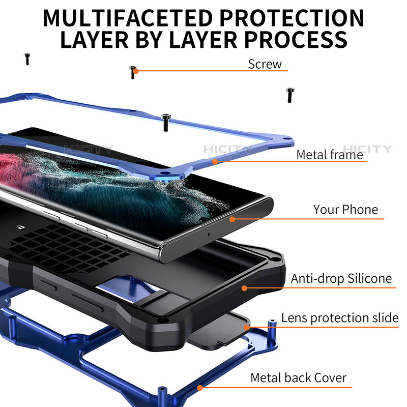 Custodia Impermeabile Silicone e Plastica Opaca Waterproof Cover 360 Gradi con Supporto per Samsung Galaxy S21 Ultra 5G