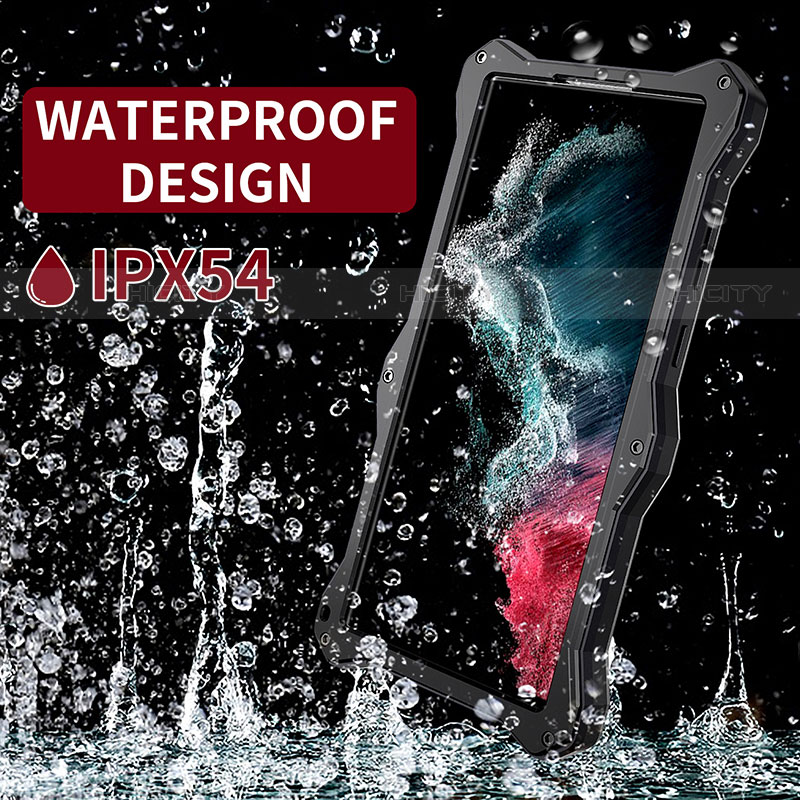 Custodia Impermeabile Silicone e Plastica Opaca Waterproof Cover 360 Gradi con Supporto per Samsung Galaxy S22 Ultra 5G