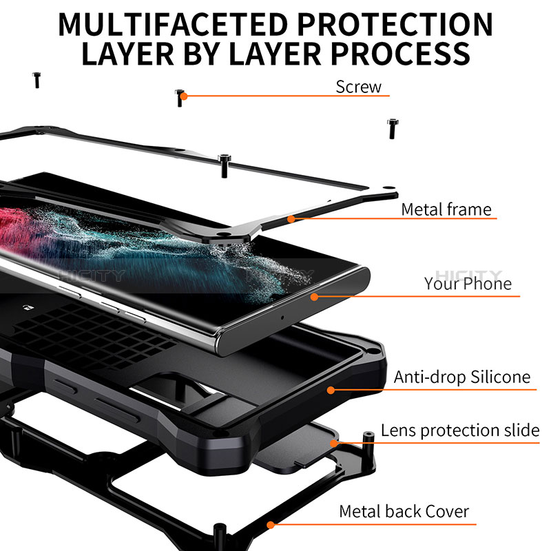 Custodia Impermeabile Silicone e Plastica Opaca Waterproof Cover 360 Gradi con Supporto T01 per Samsung Galaxy S24 Ultra 5G