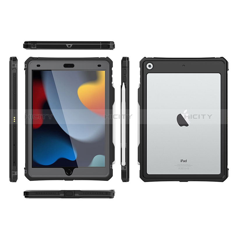 Custodia Impermeabile Silicone e Plastica Opaca Waterproof Cover 360 Gradi per Apple iPad 10.2 (2021) Nero