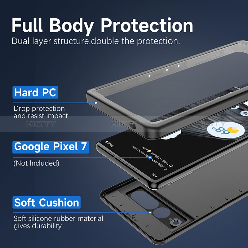 Custodia Impermeabile Silicone e Plastica Opaca Waterproof Cover 360 Gradi per Google Pixel 7 Pro 5G Nero