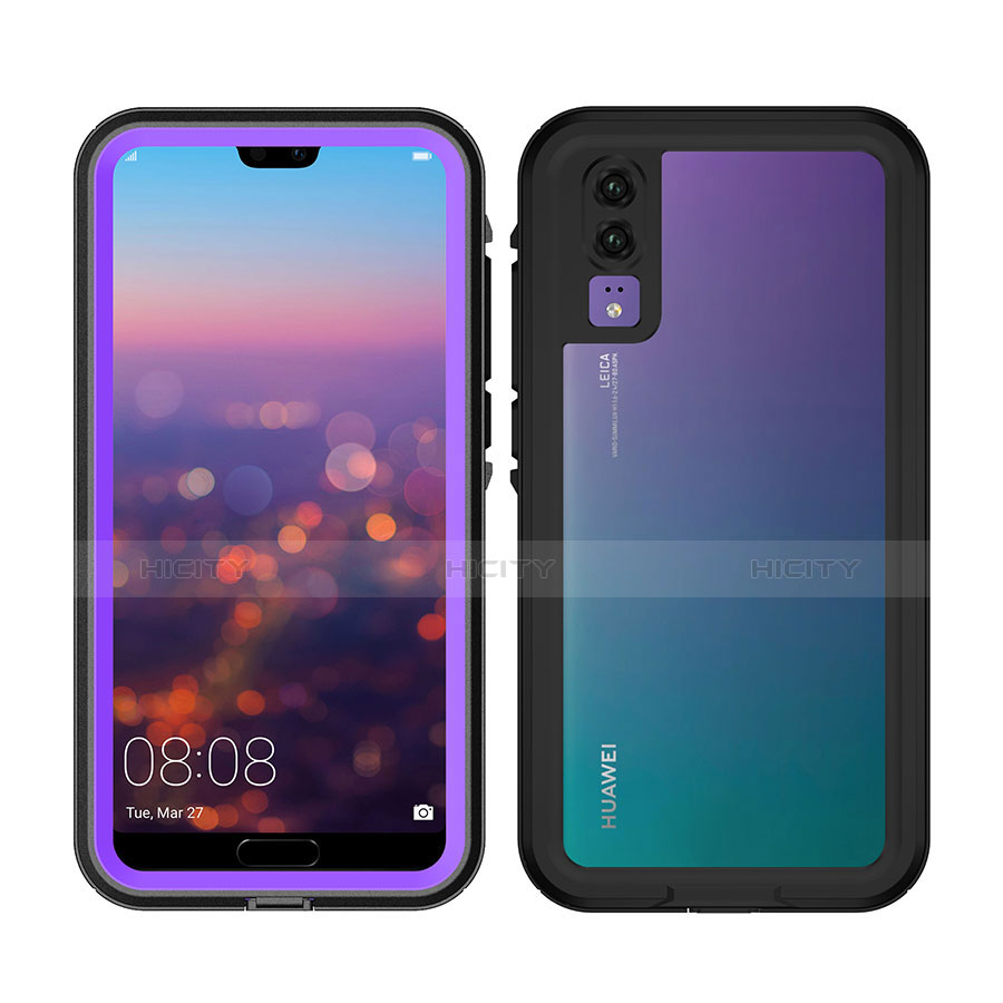 Custodia Impermeabile Silicone e Plastica Opaca Waterproof Cover 360 Gradi per Huawei P20 Viola