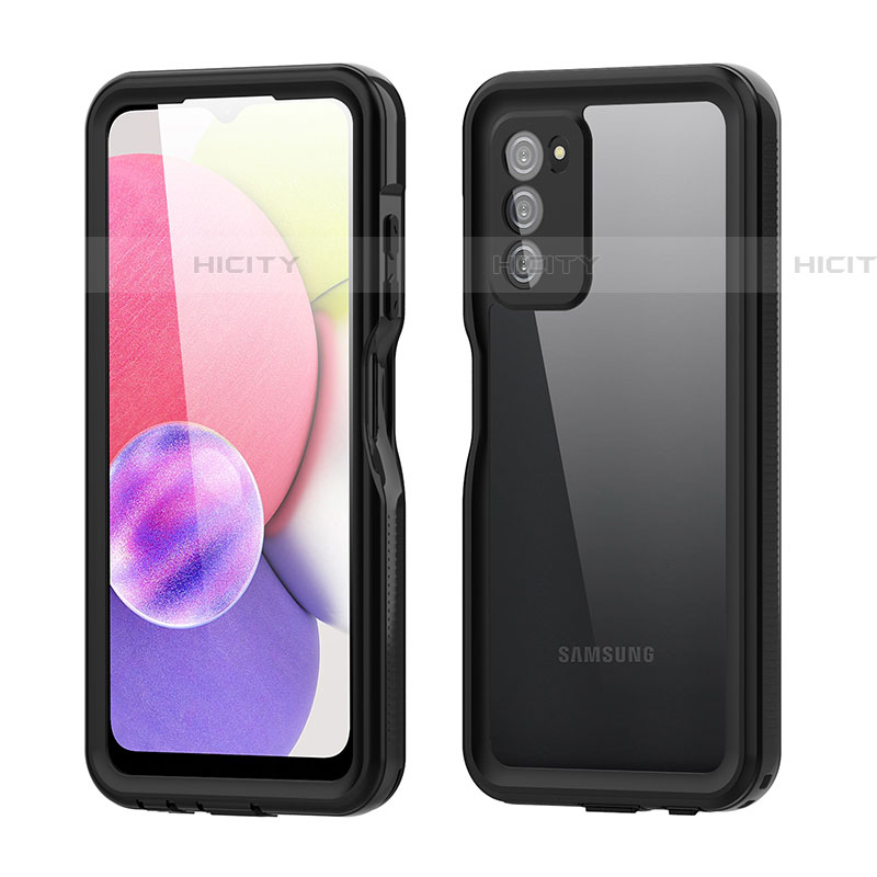 Custodia Impermeabile Silicone e Plastica Opaca Waterproof Cover 360 Gradi per Samsung Galaxy A03s Nero