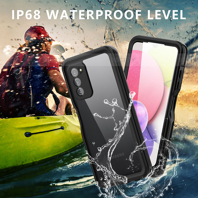 Custodia Impermeabile Silicone e Plastica Opaca Waterproof Cover 360 Gradi per Samsung Galaxy A03s Nero