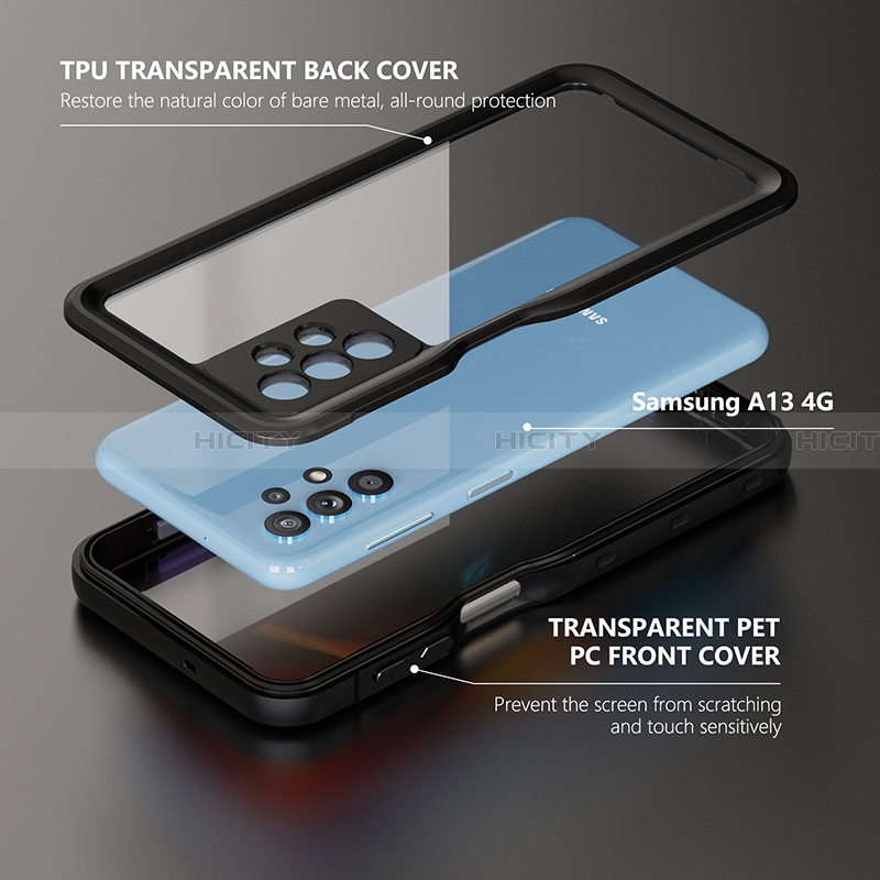 Custodia Impermeabile Silicone e Plastica Opaca Waterproof Cover 360 Gradi per Samsung Galaxy A13 4G Nero