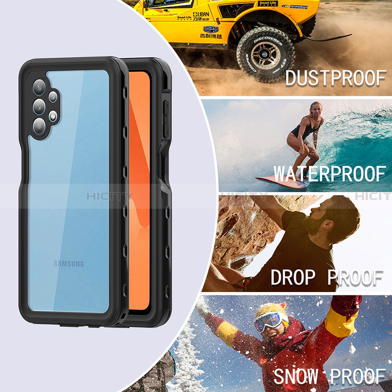 Custodia Impermeabile Silicone e Plastica Opaca Waterproof Cover 360 Gradi per Samsung Galaxy A32 5G Nero