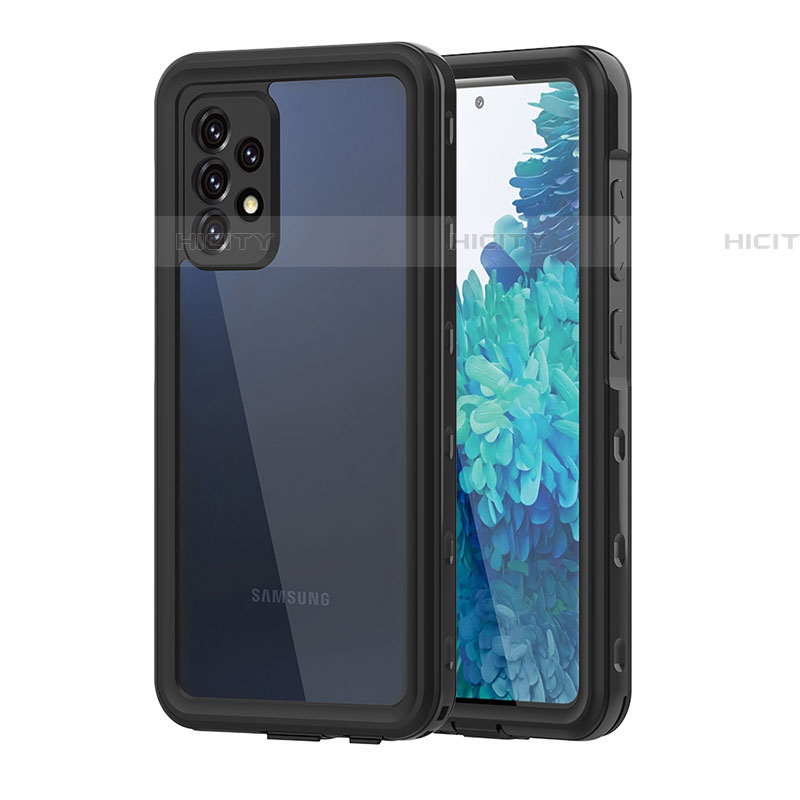 Custodia Impermeabile Silicone e Plastica Opaca Waterproof Cover 360 Gradi per Samsung Galaxy A52 4G Nero