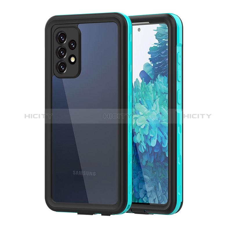 Custodia Impermeabile Silicone e Plastica Opaca Waterproof Cover 360 Gradi per Samsung Galaxy A52s 5G Blu e Nero