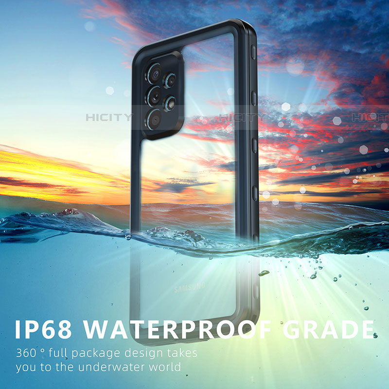 Custodia Impermeabile Silicone e Plastica Opaca Waterproof Cover 360 Gradi per Samsung Galaxy A53 5G Nero