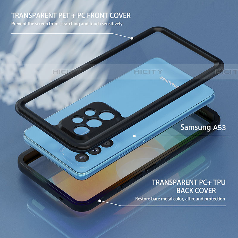 Custodia Impermeabile Silicone e Plastica Opaca Waterproof Cover 360 Gradi per Samsung Galaxy A53 5G Nero