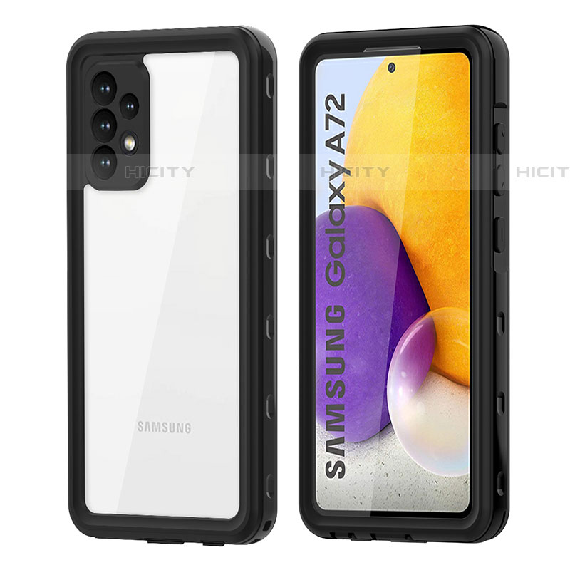 Custodia Impermeabile Silicone e Plastica Opaca Waterproof Cover 360 Gradi per Samsung Galaxy A72 4G Nero