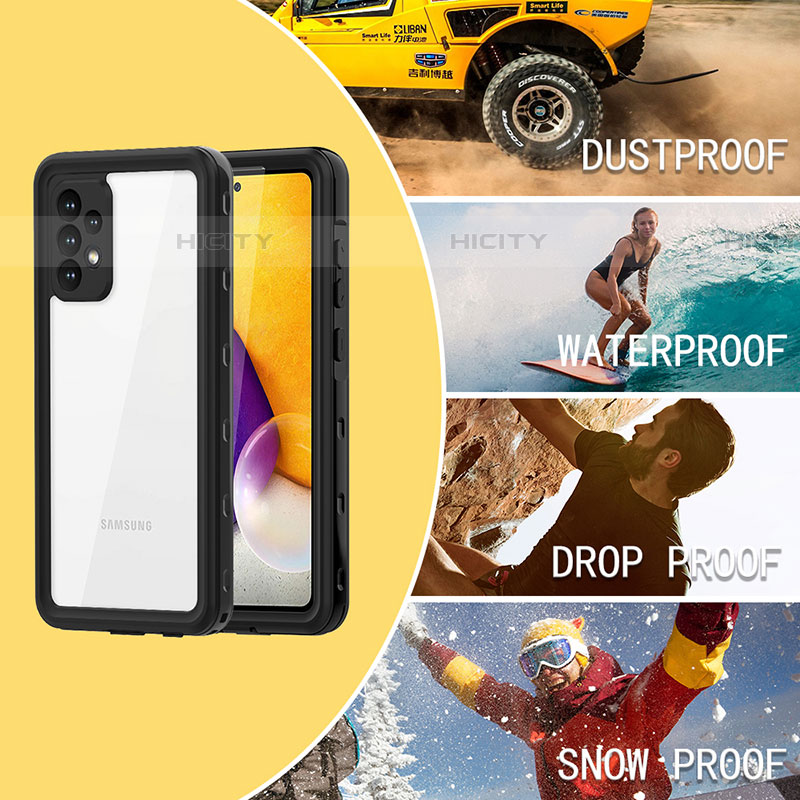 Custodia Impermeabile Silicone e Plastica Opaca Waterproof Cover 360 Gradi per Samsung Galaxy A72 5G Nero