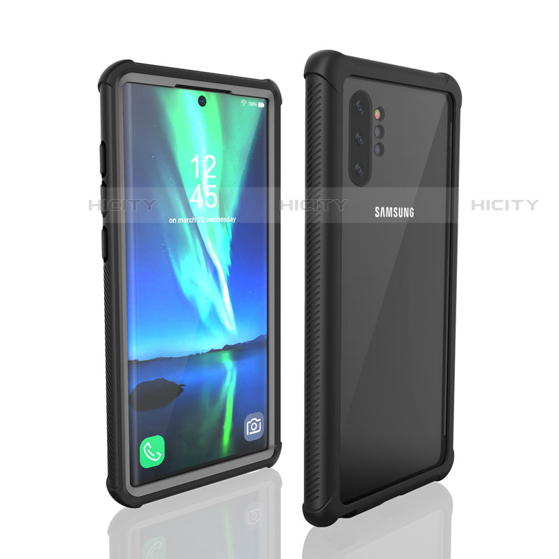 Custodia Impermeabile Silicone e Plastica Opaca Waterproof Cover 360 Gradi per Samsung Galaxy Note 10 Plus 5G Nero