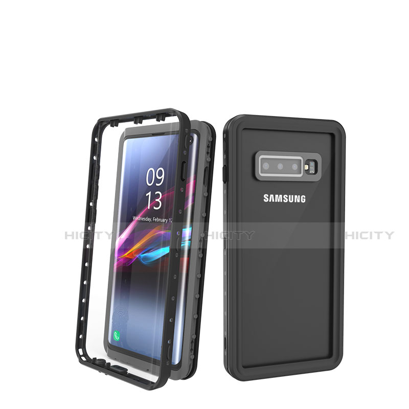 Custodia Impermeabile Silicone e Plastica Opaca Waterproof Cover 360 Gradi per Samsung Galaxy S10 Nero