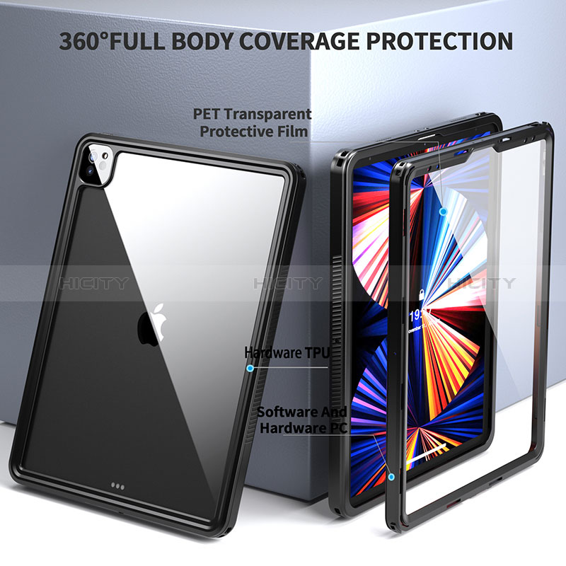 Custodia Impermeabile Silicone e Plastica Opaca Waterproof Cover 360 Gradi W01 per Apple iPad Pro 12.9 (2022) Nero
