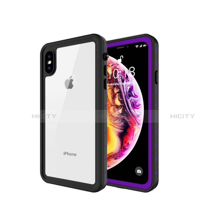 Custodia Impermeabile Silicone e Plastica Opaca Waterproof Cover 360 Gradi W01 per Apple iPhone X Viola