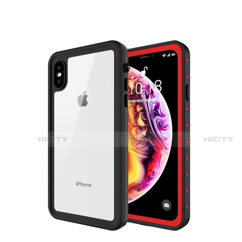 Custodia Impermeabile Silicone e Plastica Opaca Waterproof Cover 360 Gradi W01 per Apple iPhone Xs Max Rosso