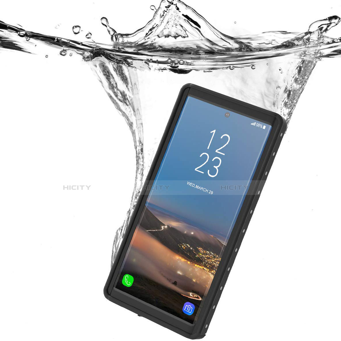 Custodia Impermeabile Silicone e Plastica Opaca Waterproof Cover 360 Gradi W01 per Samsung Galaxy Note 10 Nero