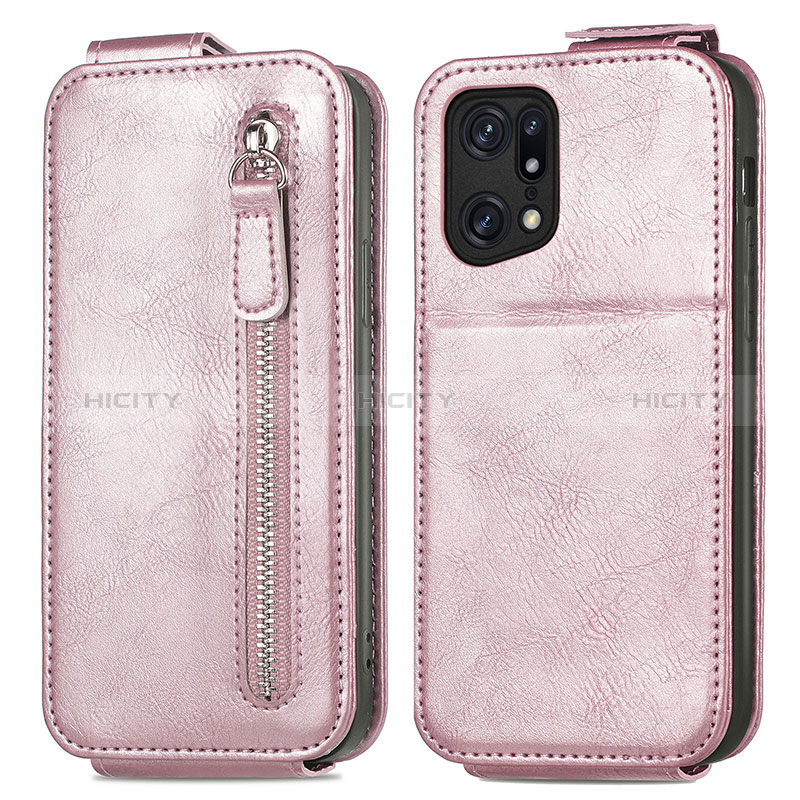 Custodia In Pelle Flip per Oppo Find X5 5G Oro Rosa