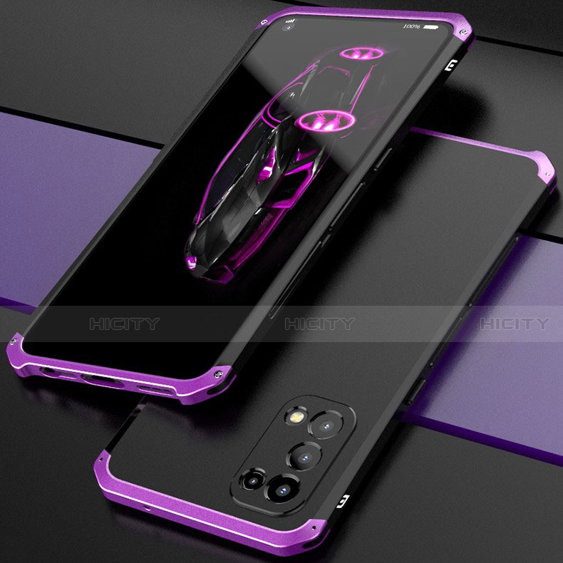 Custodia Lusso Alluminio Cover 360 Gradi M01 per Oppo Find X3 Lite 5G Viola e Nero