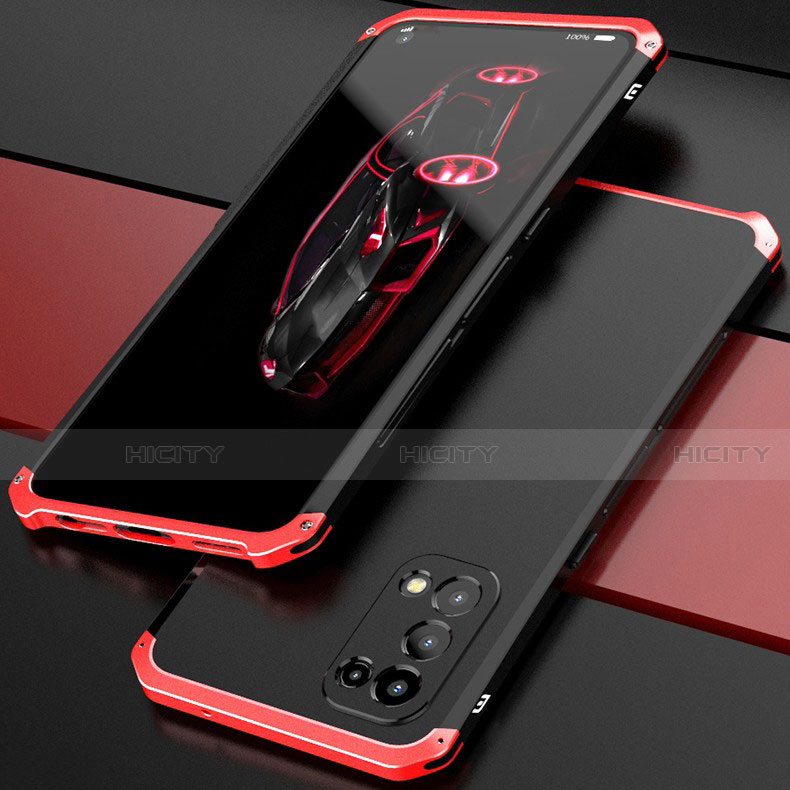 Custodia Lusso Alluminio Cover 360 Gradi M01 per Oppo Reno5 5G Rosso e Nero