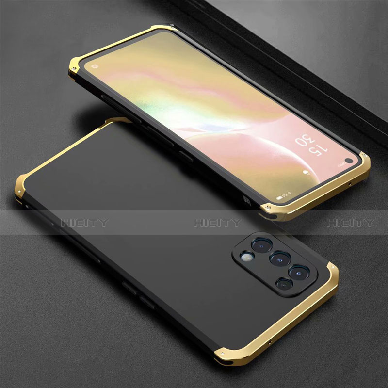 Custodia Lusso Alluminio Cover 360 Gradi M02 per Oppo Reno5 5G Oro e Nero