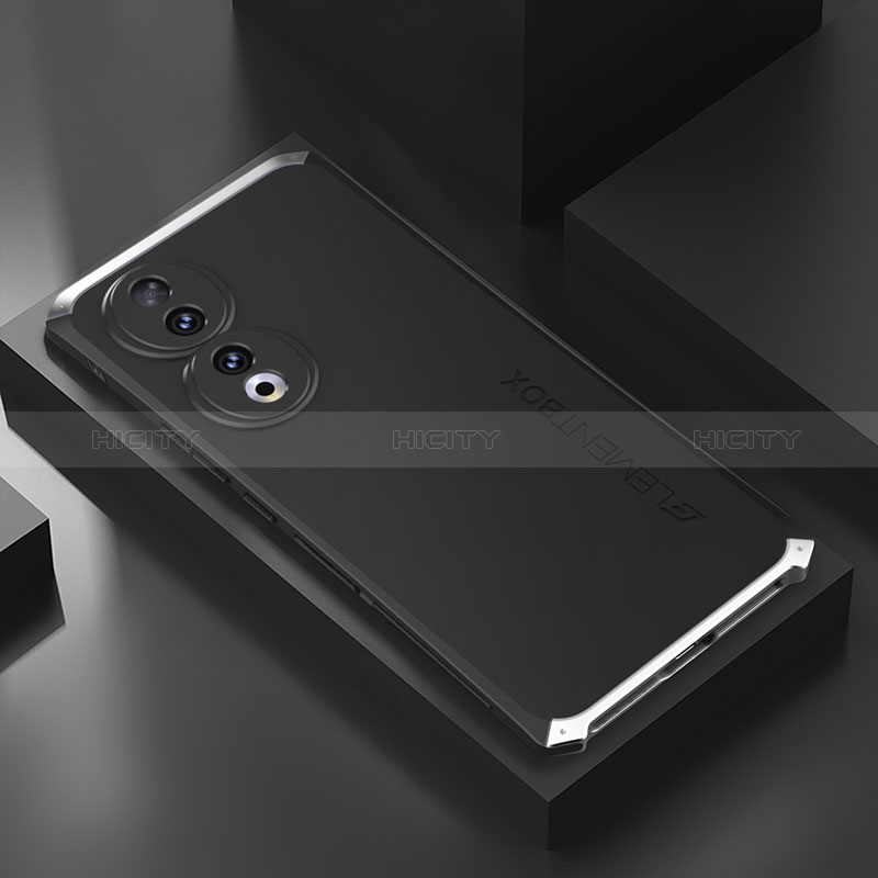 Custodia Lusso Alluminio Cover 360 Gradi P01 per Huawei Honor 90 5G Argento e Nero