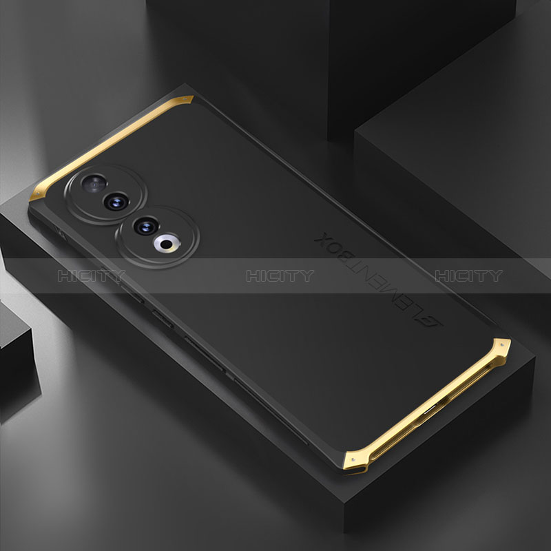 Custodia Lusso Alluminio Cover 360 Gradi P01 per Huawei Honor 90 5G Oro e Nero