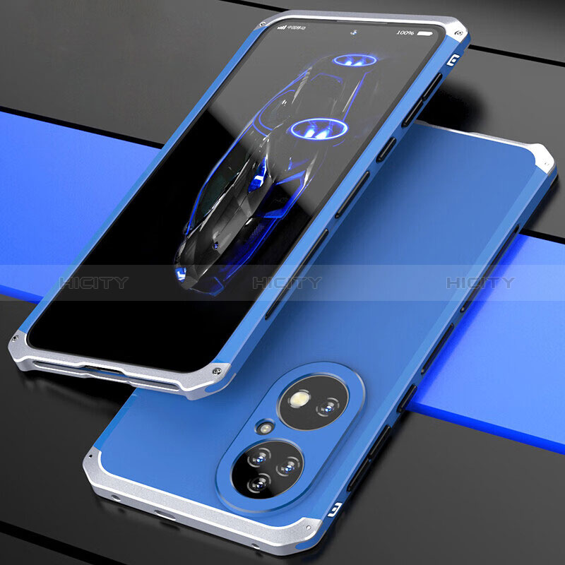 Custodia Lusso Alluminio Cover 360 Gradi P01 per Huawei P50 Argento e Blu