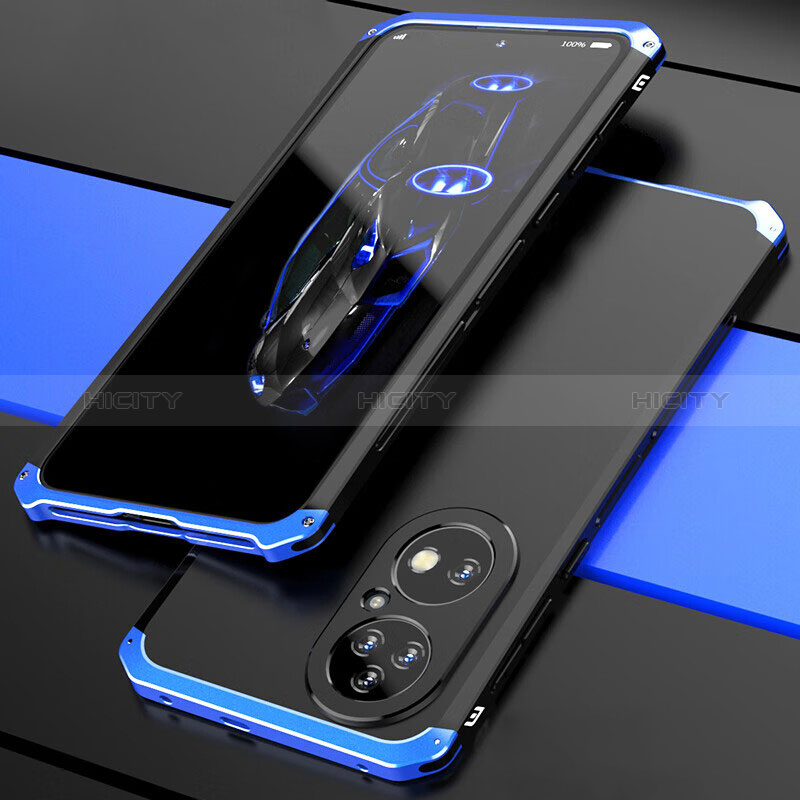 Custodia Lusso Alluminio Cover 360 Gradi P01 per Huawei P50 Pro Blu e Nero