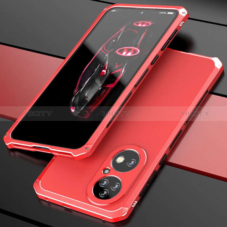 Custodia Lusso Alluminio Cover 360 Gradi P01 per Huawei P50 Rosso