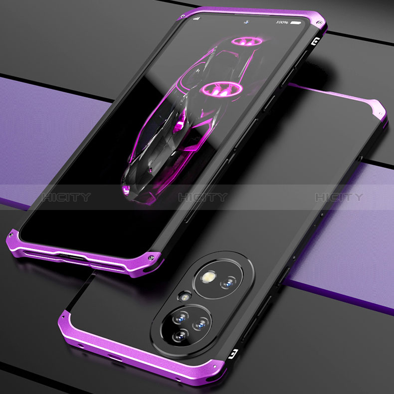 Custodia Lusso Alluminio Cover 360 Gradi P01 per Huawei P50 Viola