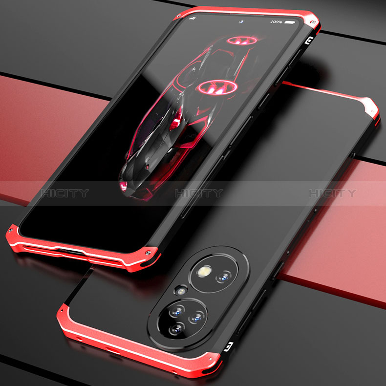 Custodia Lusso Alluminio Cover 360 Gradi P01 per Huawei P50e Rosso e Nero